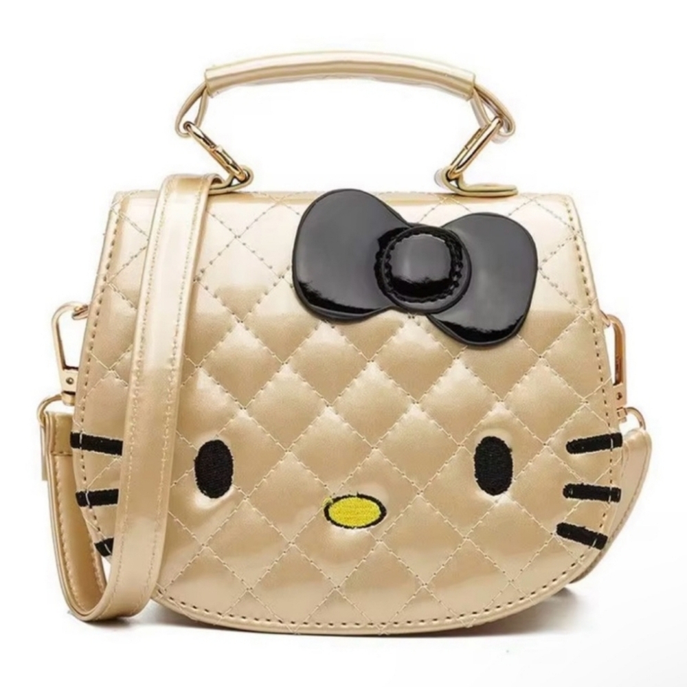 Hello Kitty Quilted Metalic Gold w/ Black Bow Crossbody Shouler Bag